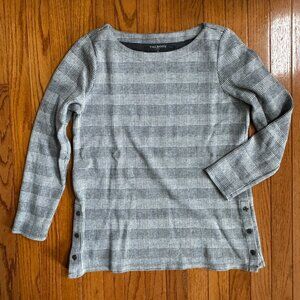 Talbots Gray Plaid Boatneck Cotton blend Tunic-style Sweatshirt - Size Small